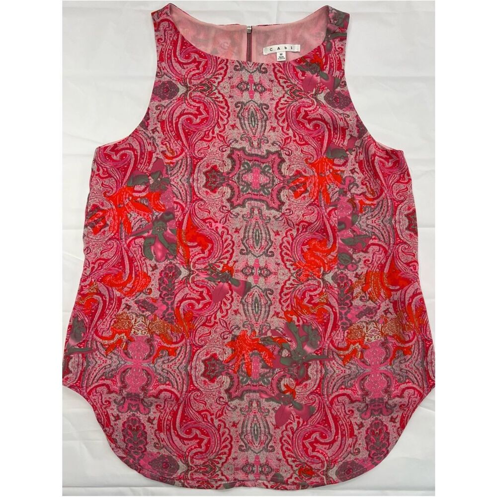 CAbi Jubilee Pink and Red Paisley Sleeveless Lined Top Medium
